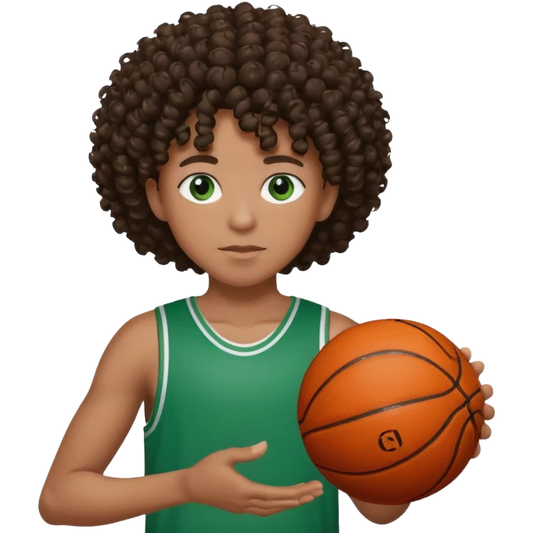 Black person with curly hair and green eyes a basketball on a hand  emoji