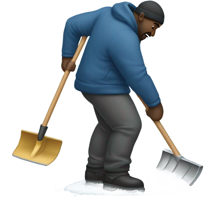 Large dark man shoveling snow in his gace emoji