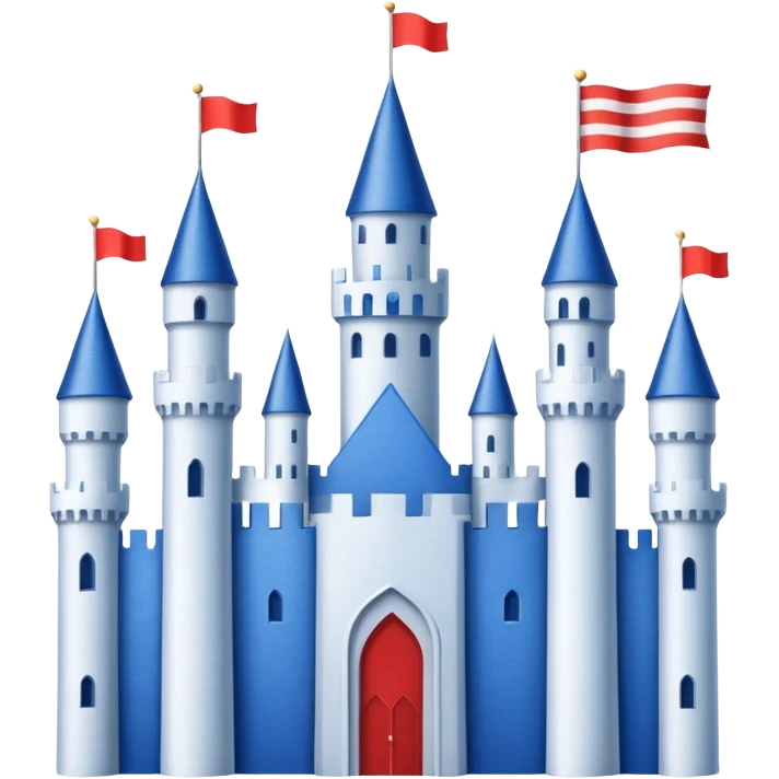 The flag has a yellow background with four horizontal red stripes running across it. In the upper left corner, there is a blue rectangle containing a white, stylized castle with three towers, the middle tower being taller than the others. emoji