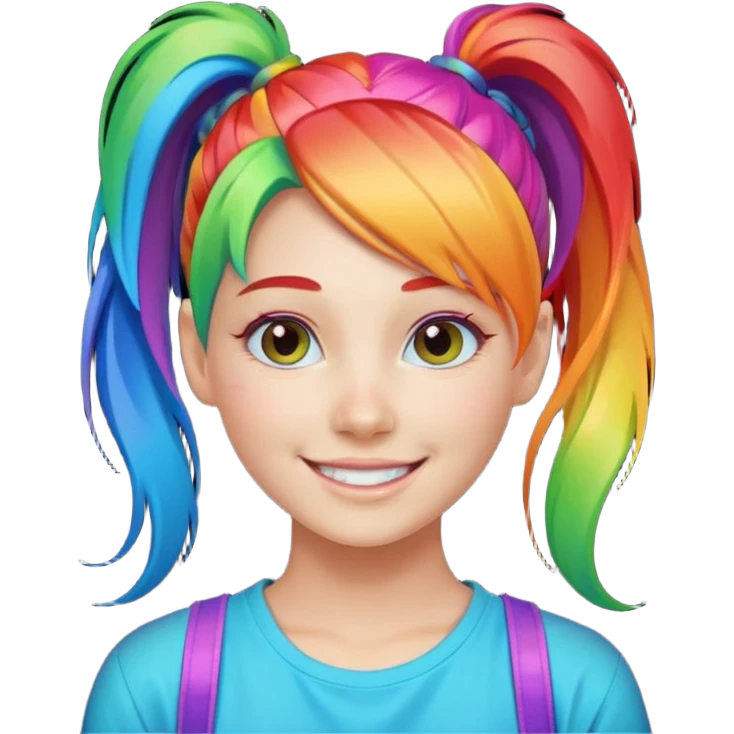 Girl with rainbow ponytail — bright gradient strands flowing emoji