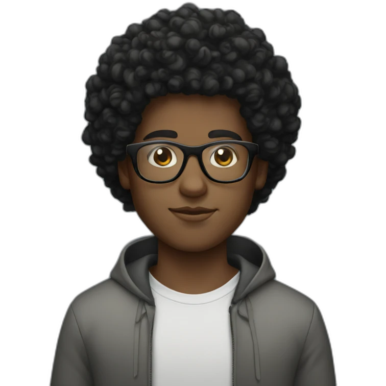 white boy afro curly black hair and squared glasses emoji