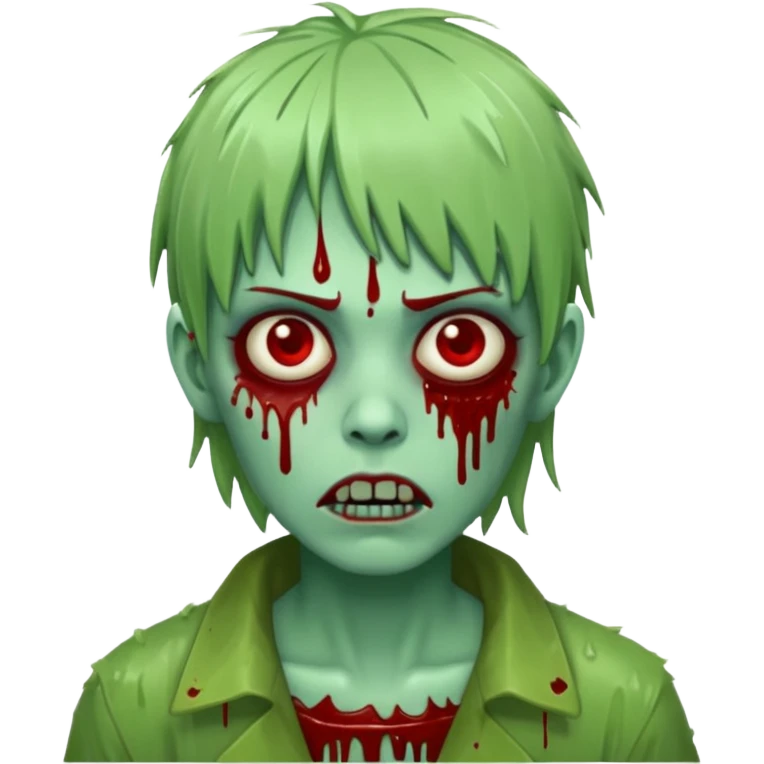 Zunbi na chuva cabelo de franjinha pele verde sangrenta emoji