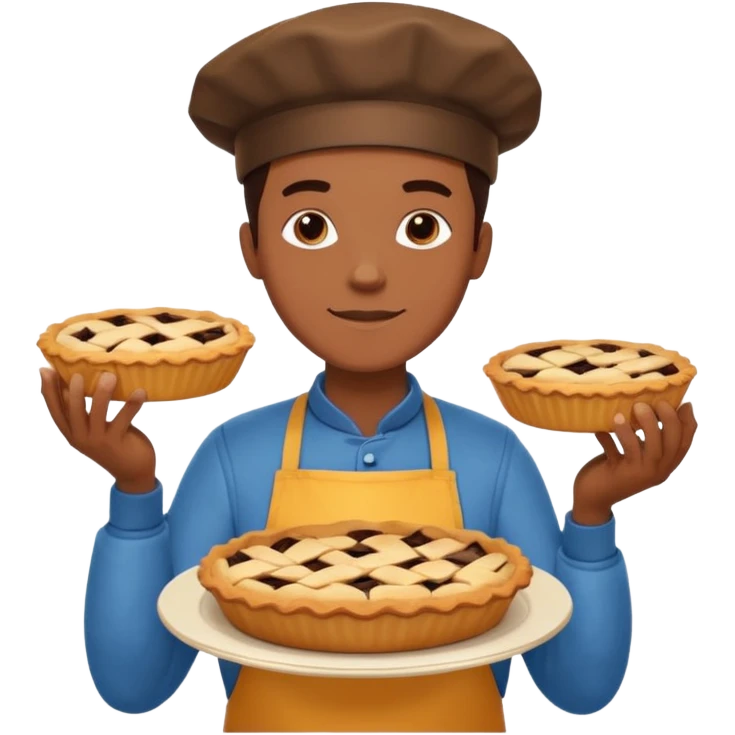 Baking community man avatar in vibrant style illustration. Pie, cookie, and muffin warm golden tones, simple shapes, flat design, high contrast. emoji