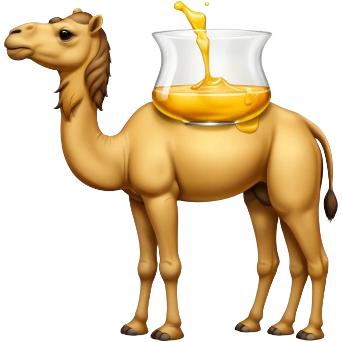 Ein glass mit gelber Flüssigkeit und einem Kamel drauf  emoji