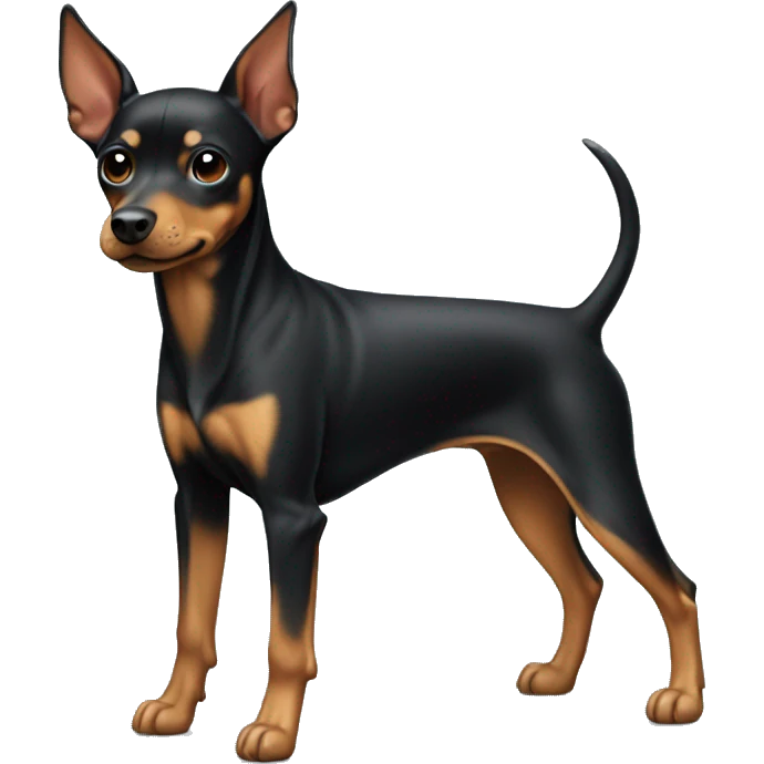 Pinscher dog color black and tan, with ears standing up emoji