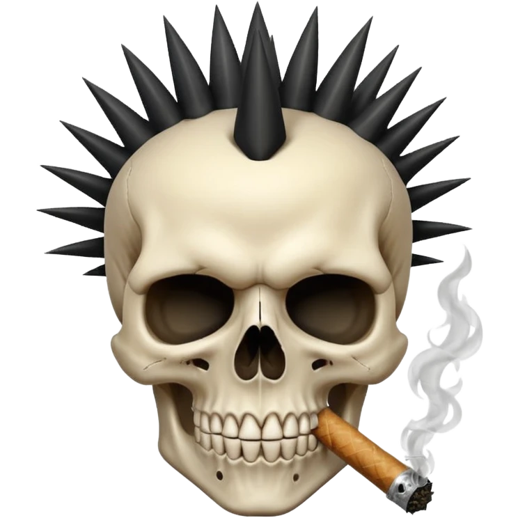 spikey black mohawk hair on a sharp looking skull smoking a fat blunt emoji