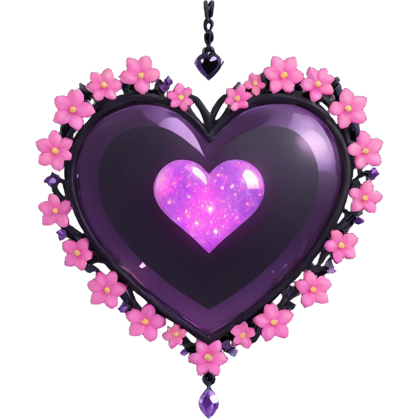 goth sakura heart, black heart with enchanted sparkles and magical aura, ethereal and whimsical emoji