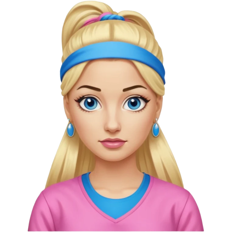 Me Julie from Ali G Indahouse with blue eyes, blonde long ponytail hair, pink outfit emoji