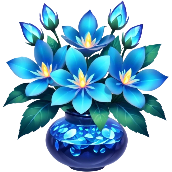 "A magical blue floral arrangement with glowing petals and leaves."
 emoji