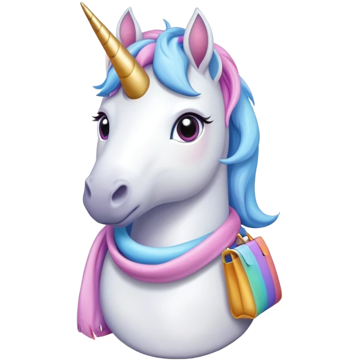 Unicorn with a tote Bag around her neck emoji