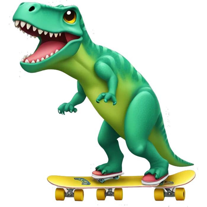 One dinossaur plaing skate and using sun classes emoji