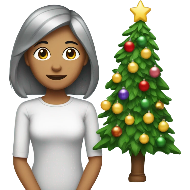 Seven-year-old mom with a gray bob who is turning off the Christmas tree lights emoji
