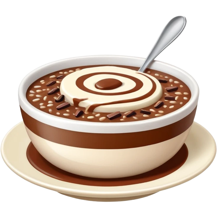realistic emoji of champorado, close-up view of chocolate rice porridge with creamy condensed milk, accurate colors and textures, appetizing appearance emoji