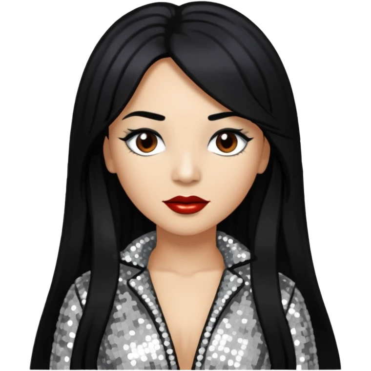 Chilli from TLC with long black hair, silver outfit emoji