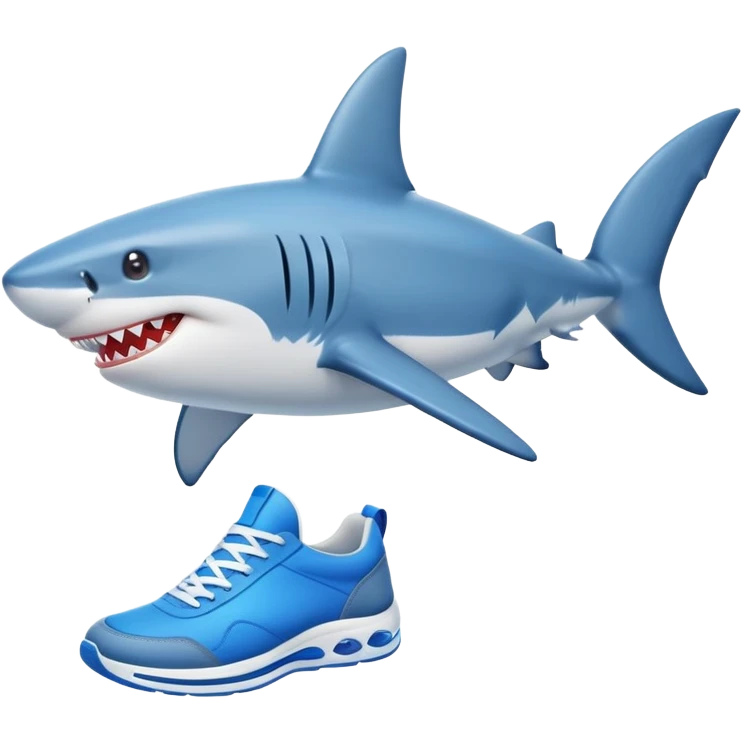 A smiling shark wearing bright blue sneakers emoji