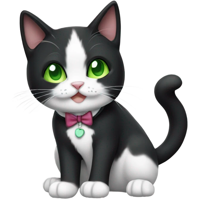 Black and white tuxedo cat with thumbs and green eyes emoji