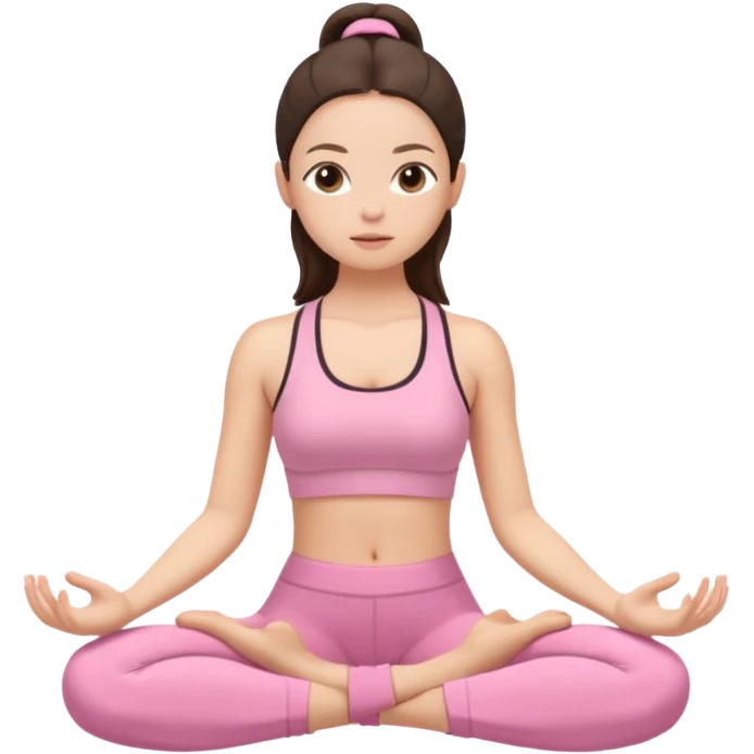 white brunette girl in light pink workout clothes meditating emoji