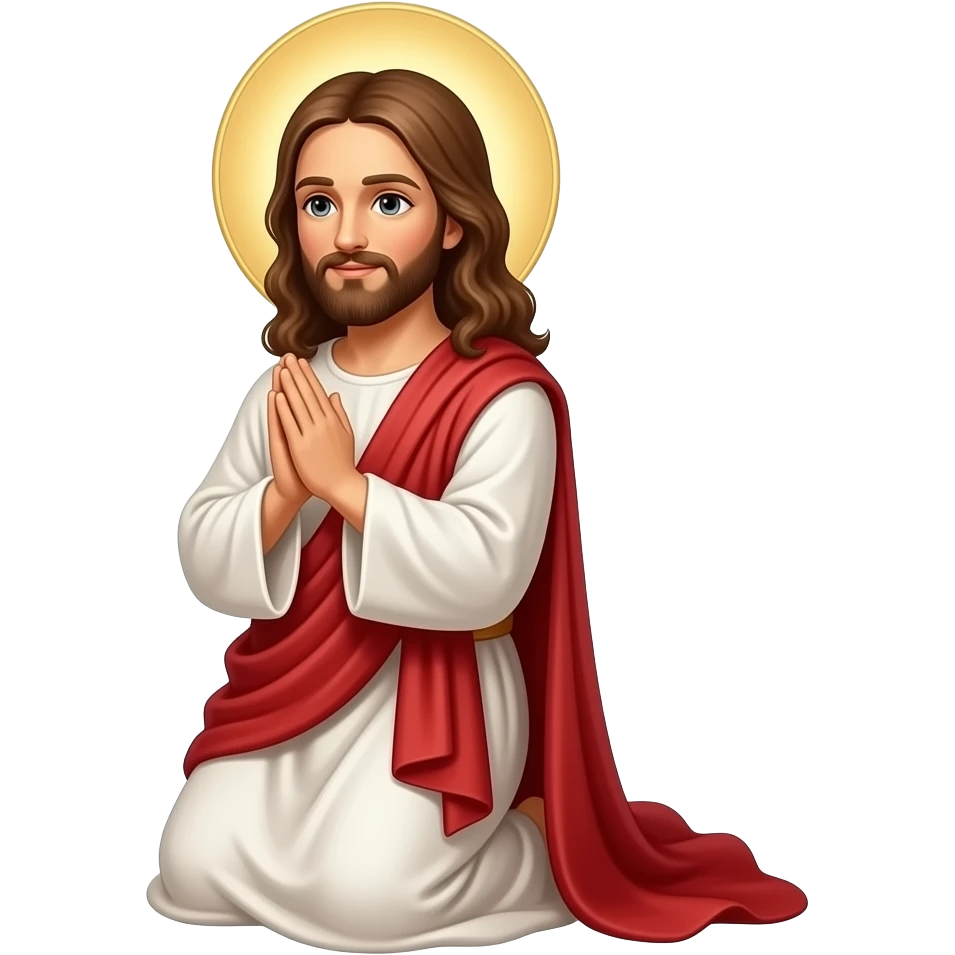 Jesus with a halo praying on his knees to God emoji