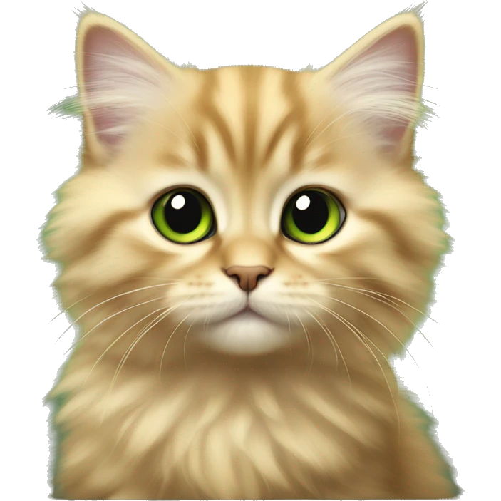 fluffy golden scottish straight kitten with tipped black fur, green eyes emoji