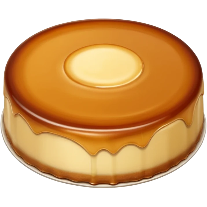 round caramel flan, glossy top, soft custard texture emoji