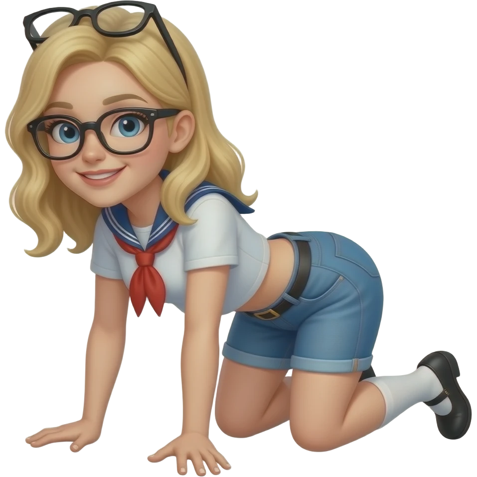 blonde woman on all fours in nerd outfit emoji