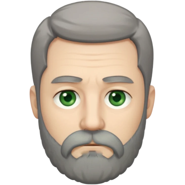 Greenish grey eyed adult man with sad eyes, poor short dark grey hair and a very long beard hanging. Pale skin. He's serious and looks tired. Make sure his hair and beard are both dark grey. emoji