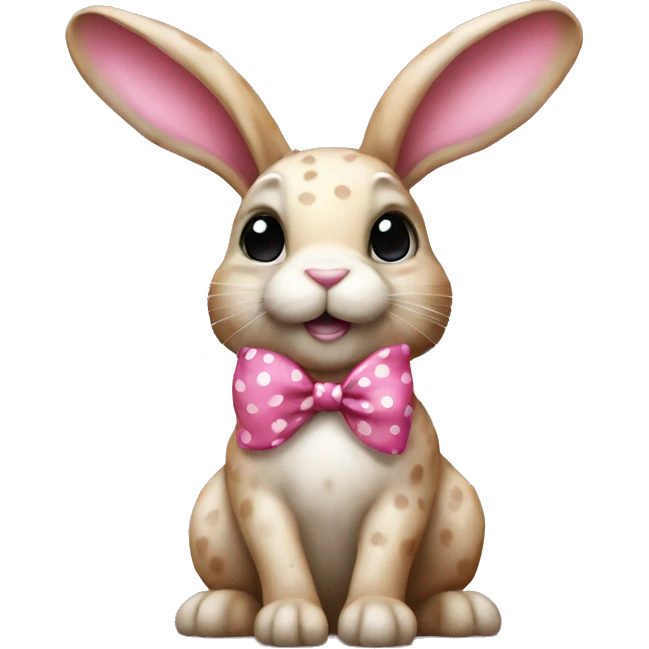 realistic full size bunny with spots with and a pink bow emoji