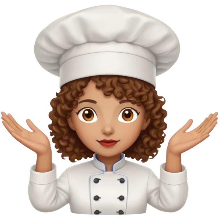 Light brown skinned mixed-race female chef with medium-length curly brown hair, wearing a chef's hat (toque), with both an angel halo and devil horns on her head emoji