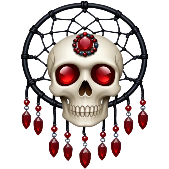 Blood-red, bloody, obsidian-black, edgy, dream catcher, red gemstones, black wires, black threads, big skull in the middle emoji