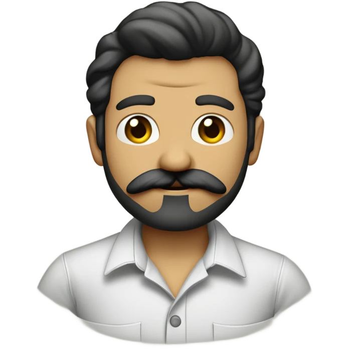 Homem moreno fino de bigode com camisa preta e calça bege clara  emoji