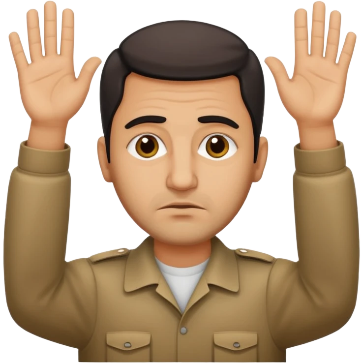 surrenders, depict an Iraqi with a sad face and raised hands emoji