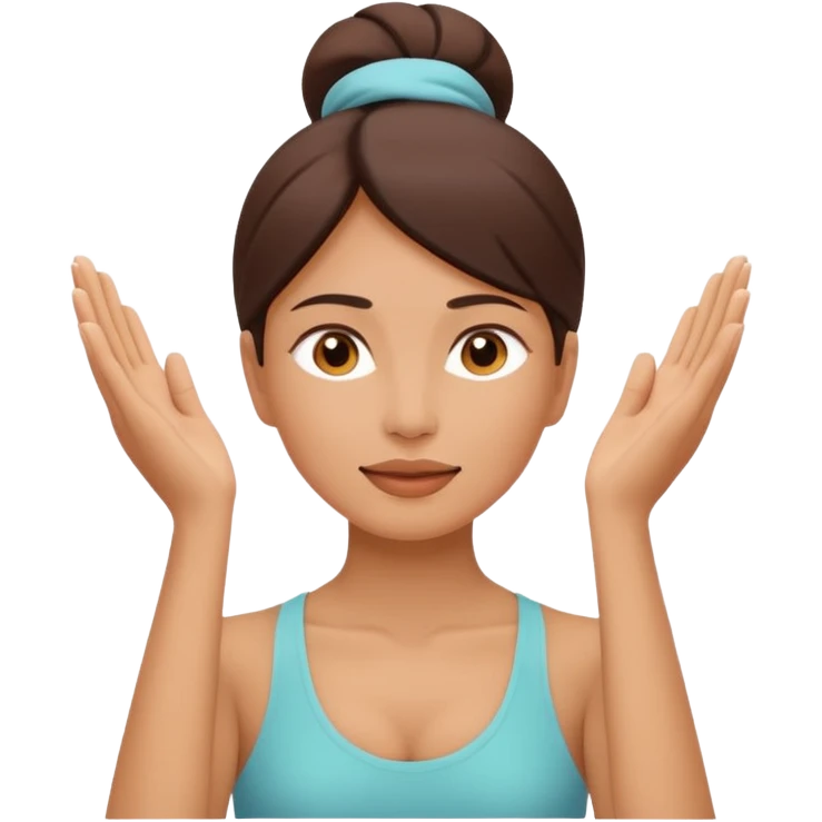 Minimal wellness-style emoji of a woman doing face yoga exercises, hands gently lifting and stretching facial muscles, calm and natural look, clear face yoga movement, simple and easy-to-understand icon, no beauty or medical elements

 emoji