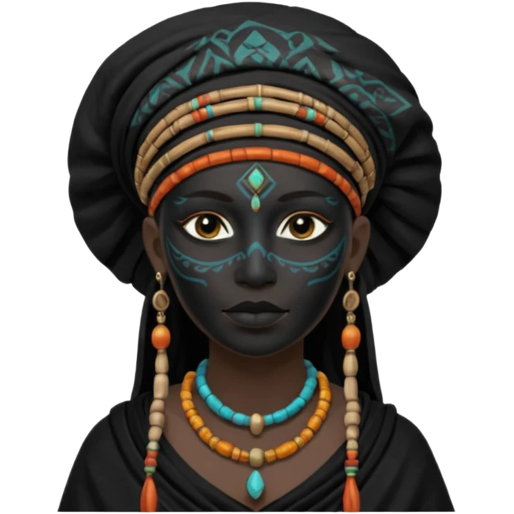 shaman woman in black clothes black face cover cloth emoji