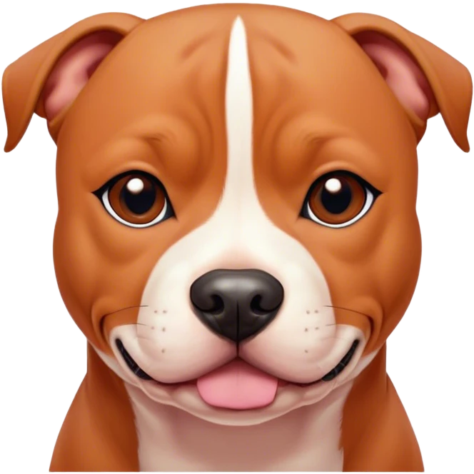 Cinematic Noble Red/Fawn Staffordshire Bull Terrier Portrait Emoji, Poised and regal, with a compact, muscular build and a sleek, well-groomed red/fawn Fur accented by subtle white markings, deep-set soulful dark eyes, Simplified yet sharp and sophisticated features, highly detailed, glowing with a soft, dignified glow, high shine, intelligent and loyal, stylized with an air of strength, focused and attentive, soft glowing outline, capturing the essence of a watchful and confident guardian, so majestic it feels as though it could stride out of the screen with effortless authority! emoji