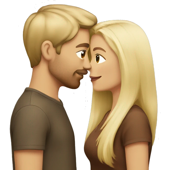 blonde woman and guy with brown hair kissing emoji