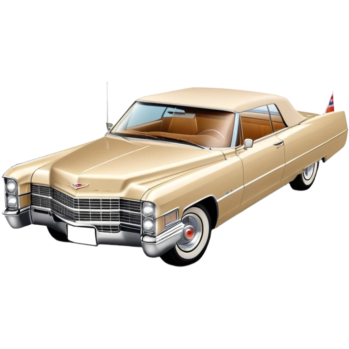 Simple beige 1966 Cadillac DeVille with minimal details, clean lines, streamlined 30-degree view, reduced to essential elements only, Once Upon a Hollywood car, iOS emoji style emoji