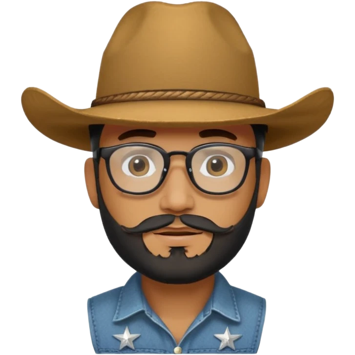 Man wearing a cow boy hat and a chin strap beard and black glasses  emoji