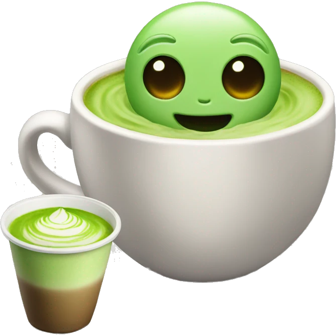 Alien with a matcha latte emoji