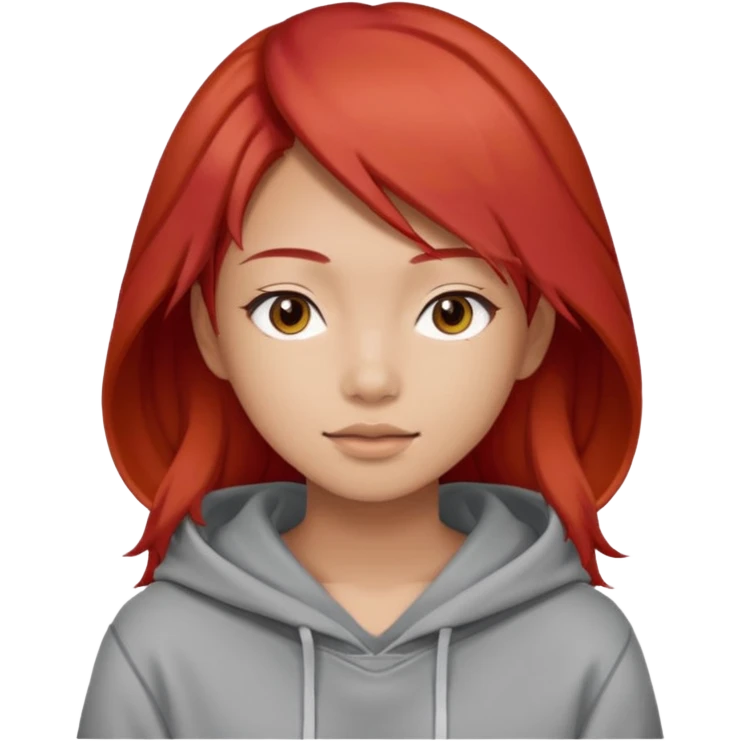Asian young adult in a hoodie with red hair care free persona emoji