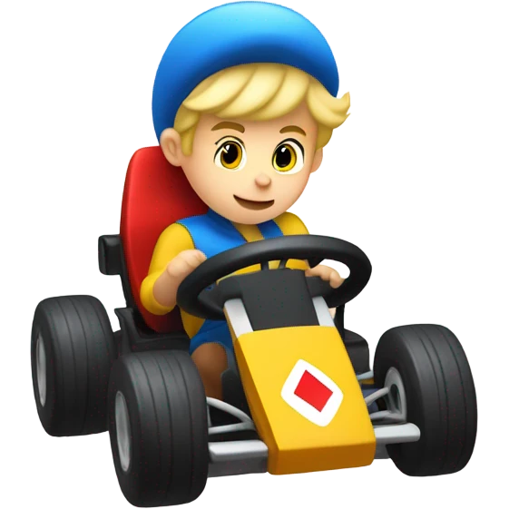 Little blonde boy in a Mario kart emoji