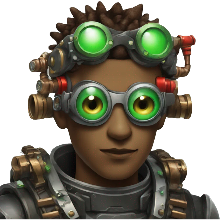 Male cyborg with thin red Mohawk and green steampunk goggles emoji