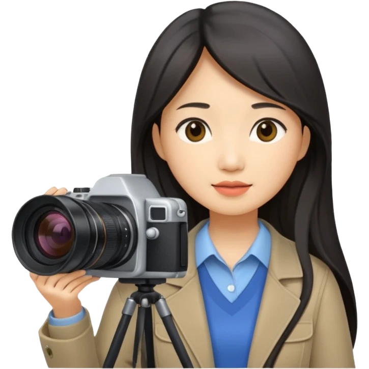 journalist asian woman long hair holding camera and notebook emoji