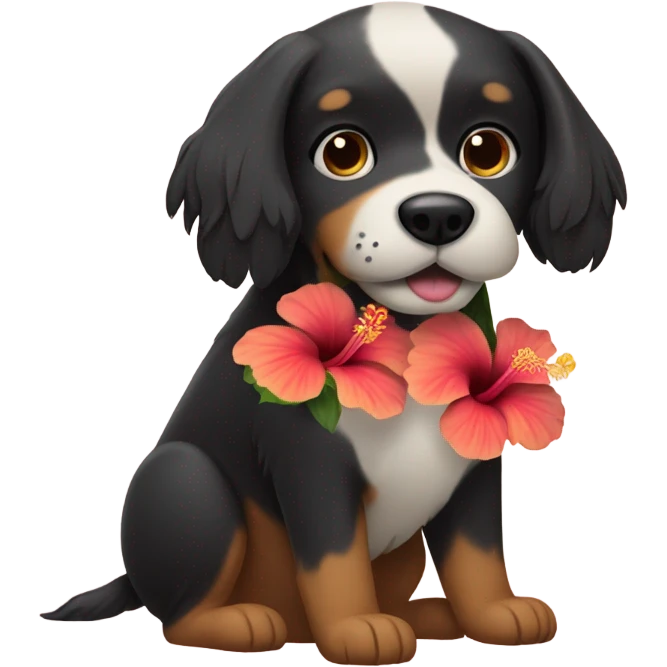 dog with hibiscus in its hair emoji