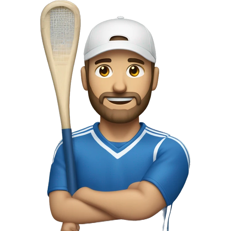 crear un hombre de tes blanca sin barba, con ropa deportiva azul con una raqueta en su mano emoji