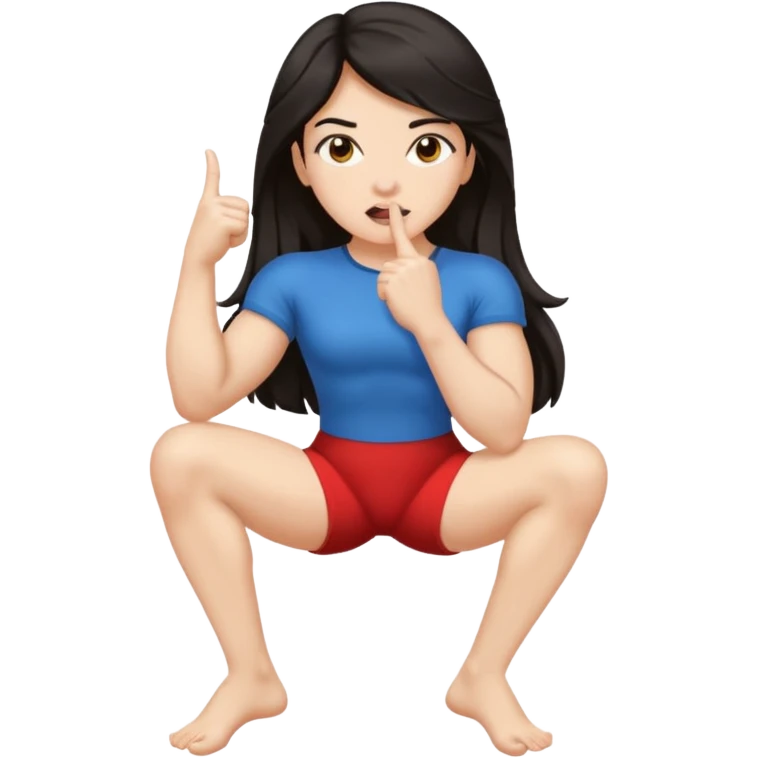 Una niña con los pies flexionados, dedo índice en la boca y cadera hacia el lado derecho emoji