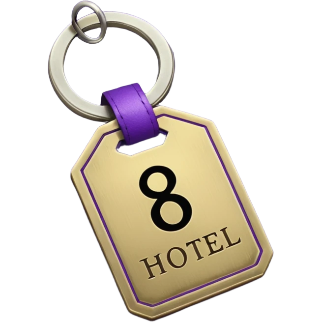 antique silver brass hotel key with large purple leather room number tag emoji