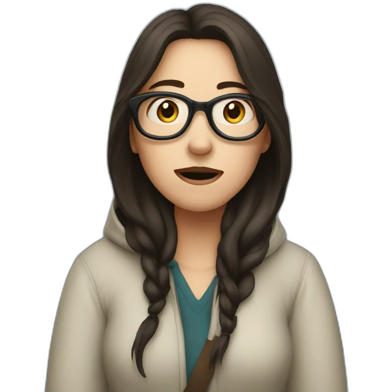 white woman with glasses and long dark hair begging in the street emoji