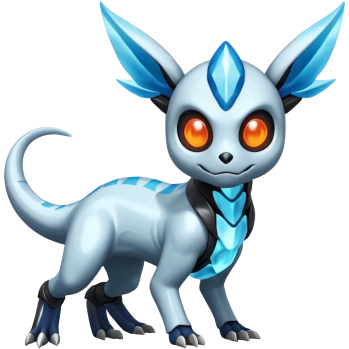 Shiny Futuristic Duskull-Salandit-Glaceon-Fakémon-hybrid-creature (full body)  emoji