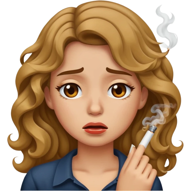 A girl with wavy hair who is smoking and crying emoji