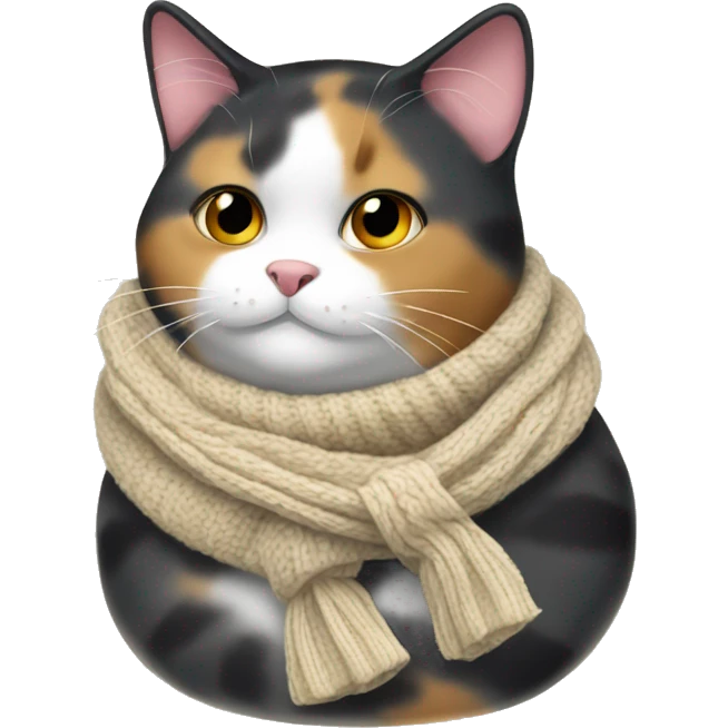 Fat Calico cat wearing a knit scarf emoji
